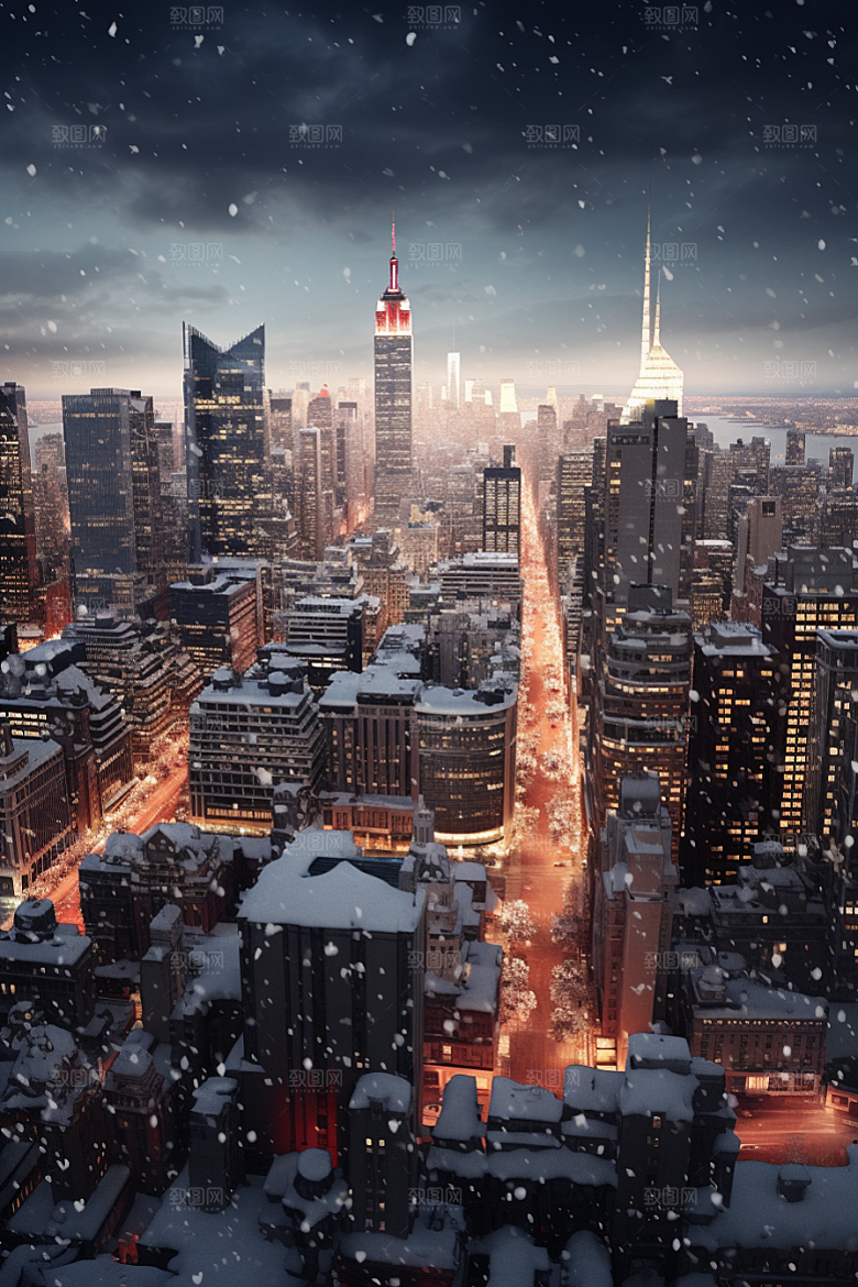 城市雪景安静高清原画