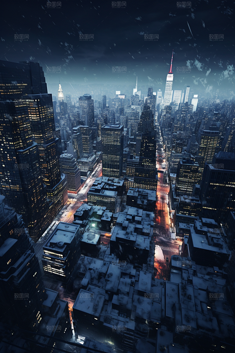 城市雪景雪夜高清原画