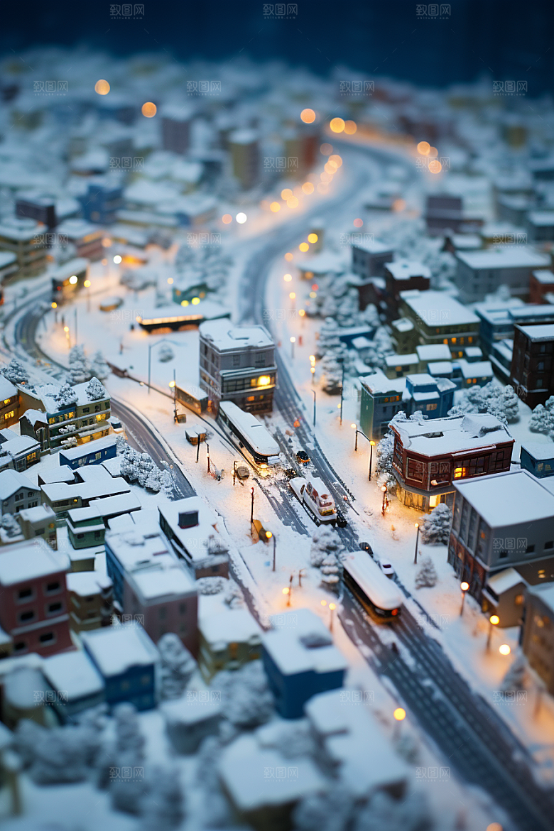 城市雪景静谧城市街道原画
