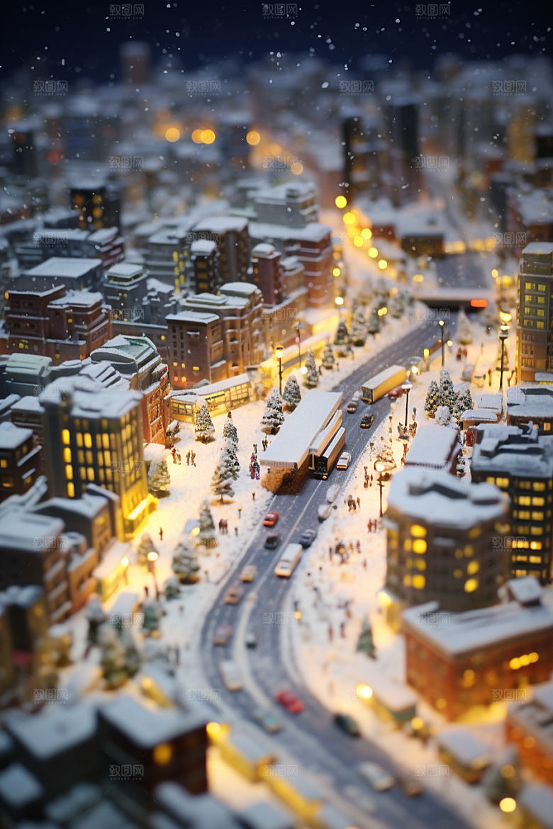城市雪景下雪的都市雪夜原画