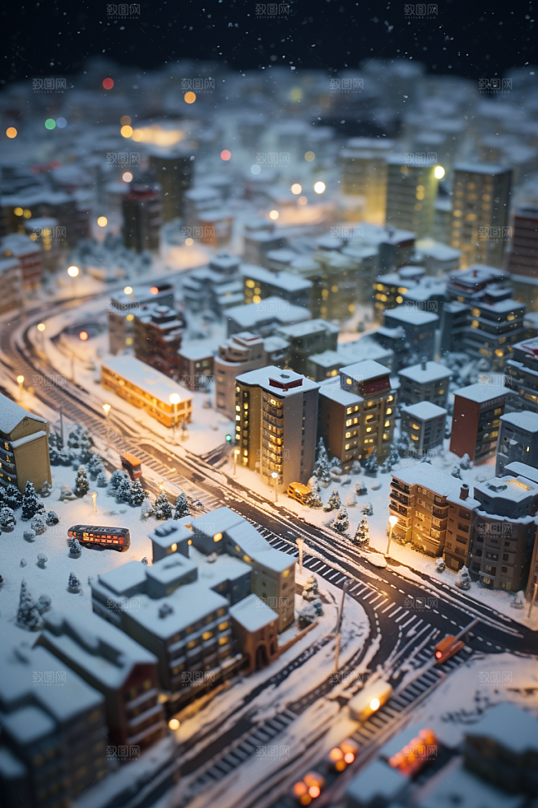 城市雪景城市街道雪夜原画