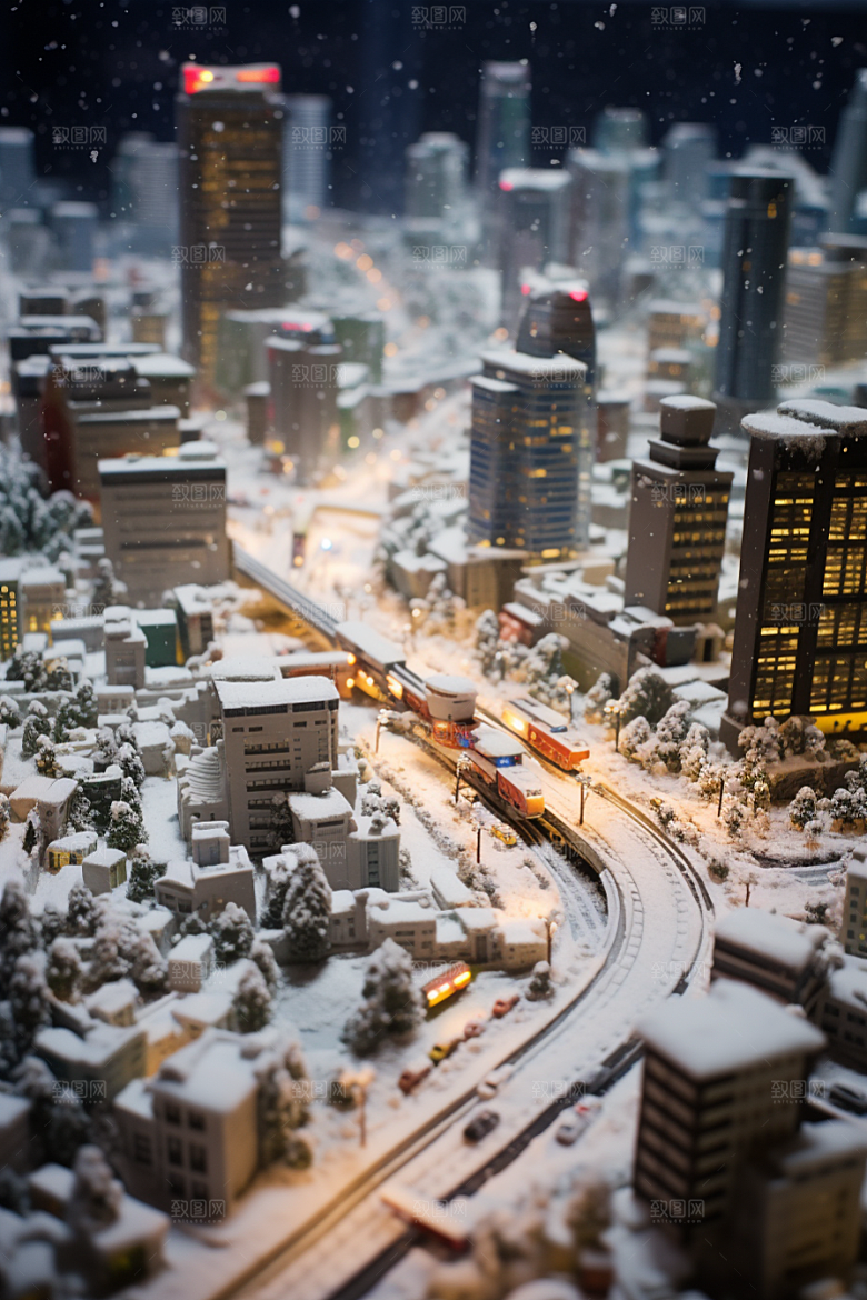 城市雪景下雪的都市静谧原画