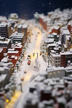城市雪景城市街道安静原画