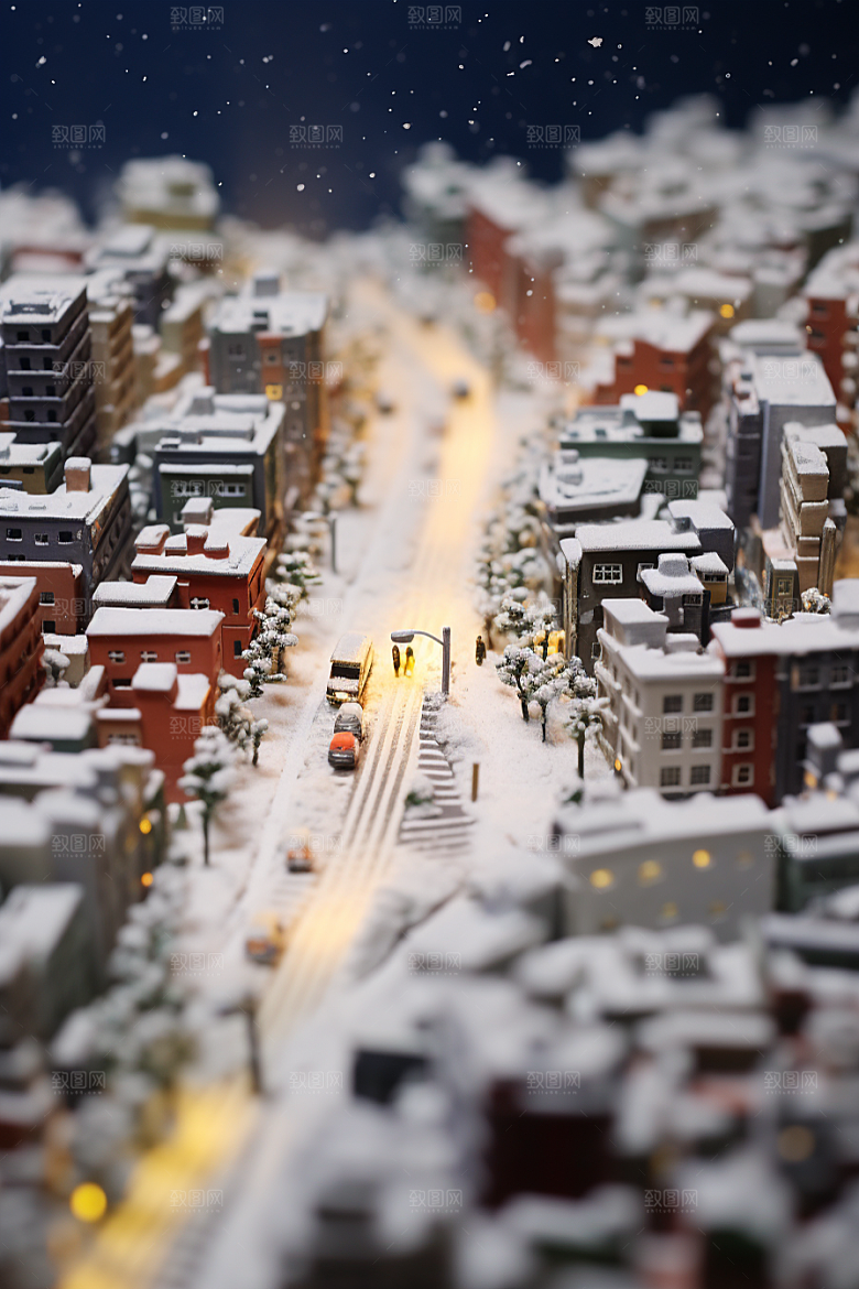 城市雪景城市街道安静原画