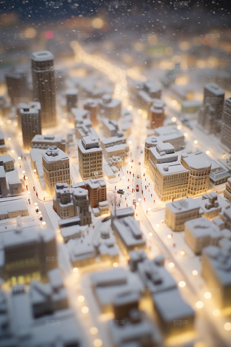 城市雪景建筑安静原画