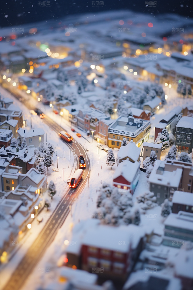 城市雪景城市街道下雪的都市原画