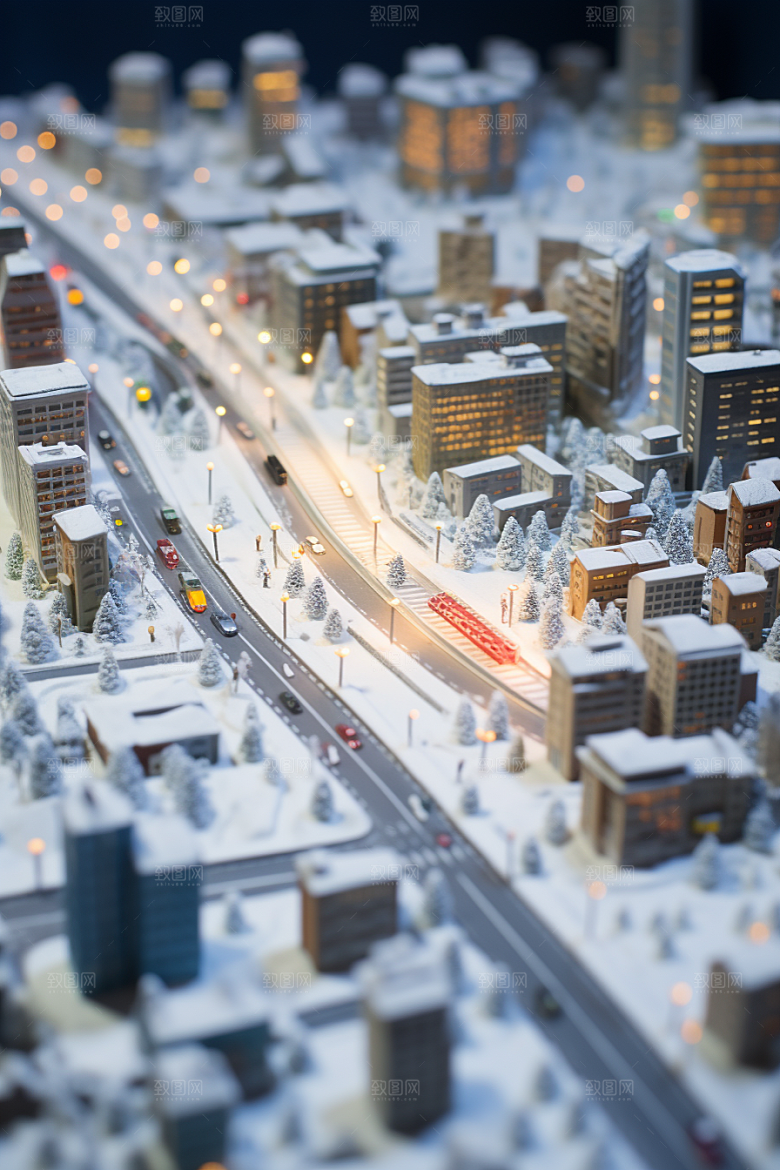 城市雪景安静静谧原画