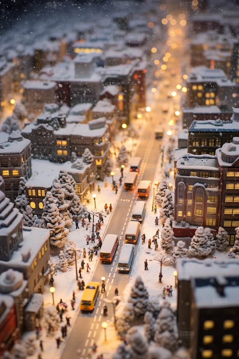 城市雪景静谧雪夜原画