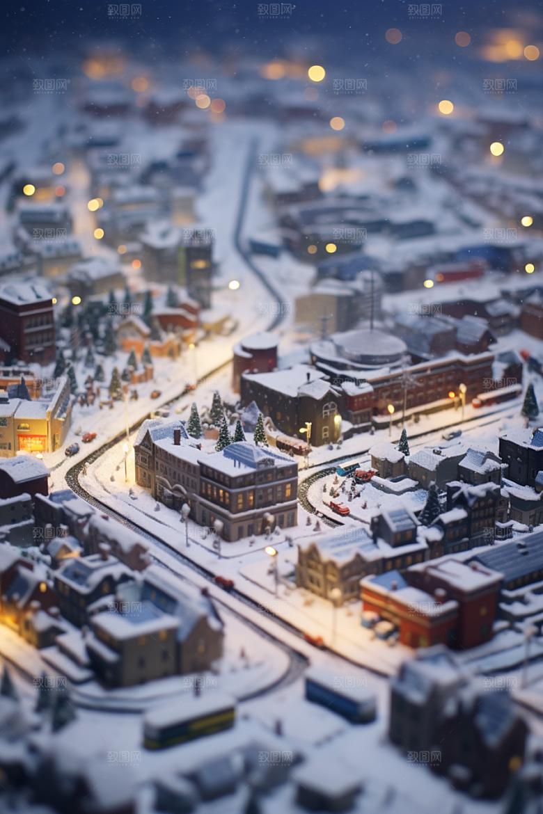 城市雪景建筑城市街道原画