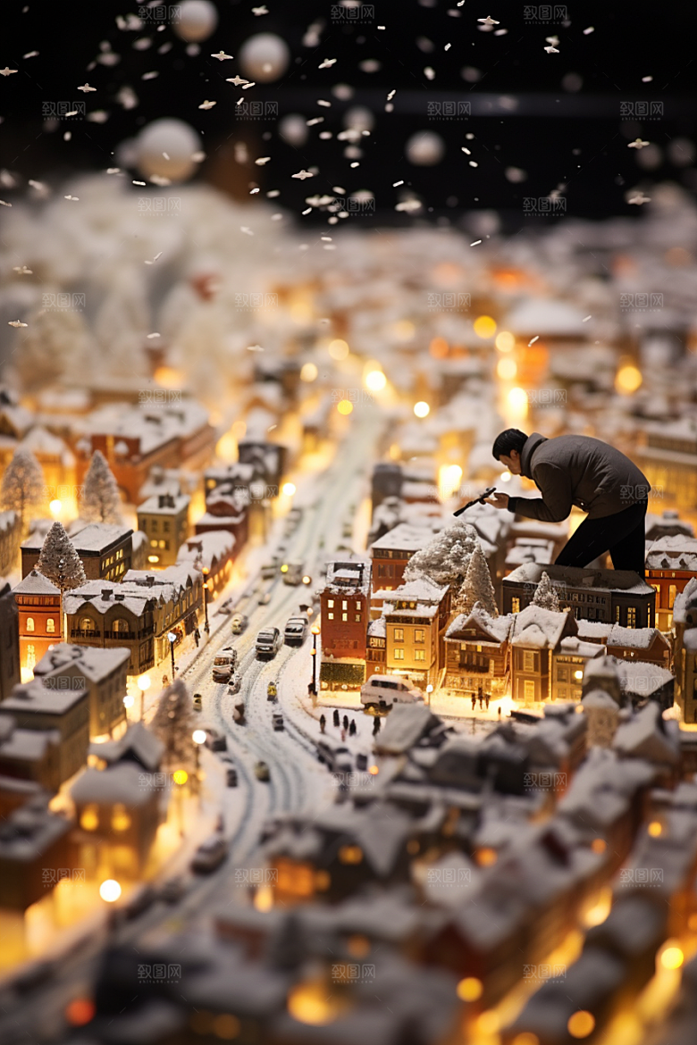 城市雪景建筑安静原画