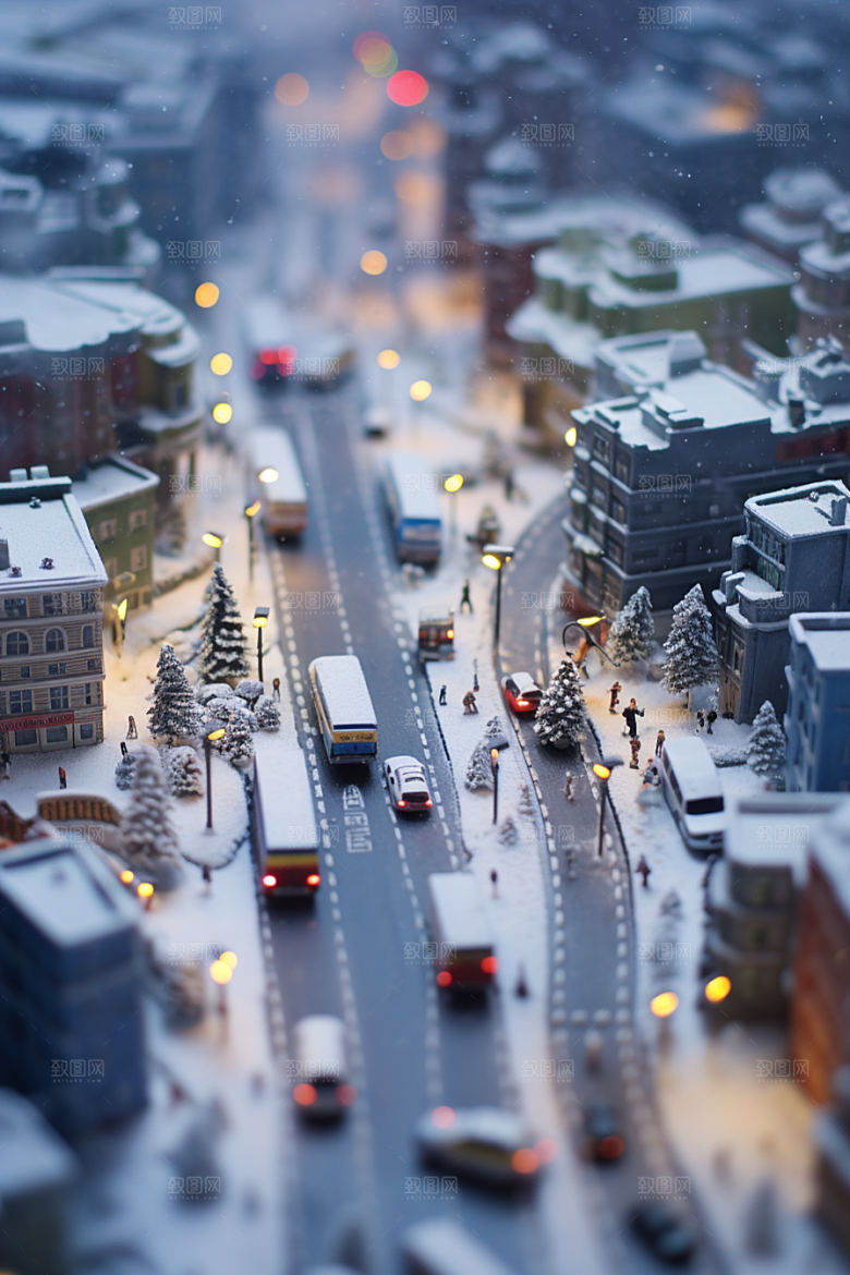 城市雪景建筑静谧原画