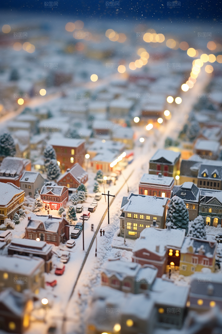城市雪景城市街道雪夜原画