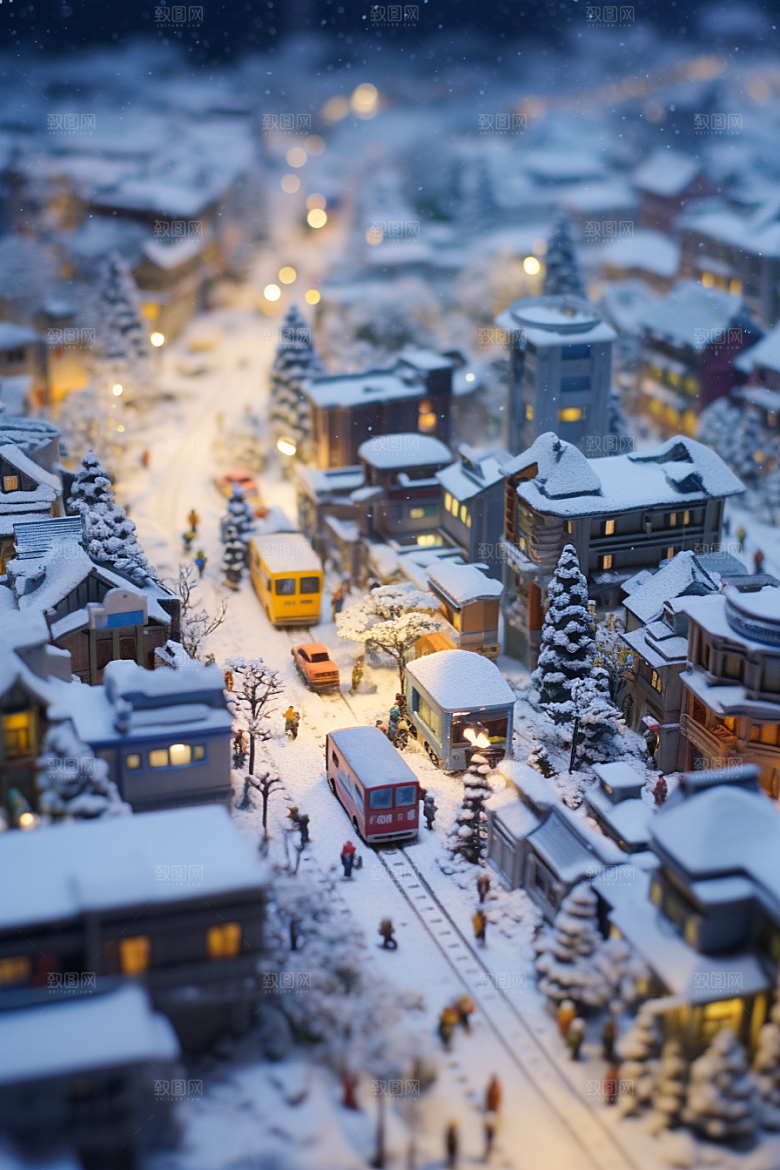 城市雪景城市街道静谧原画