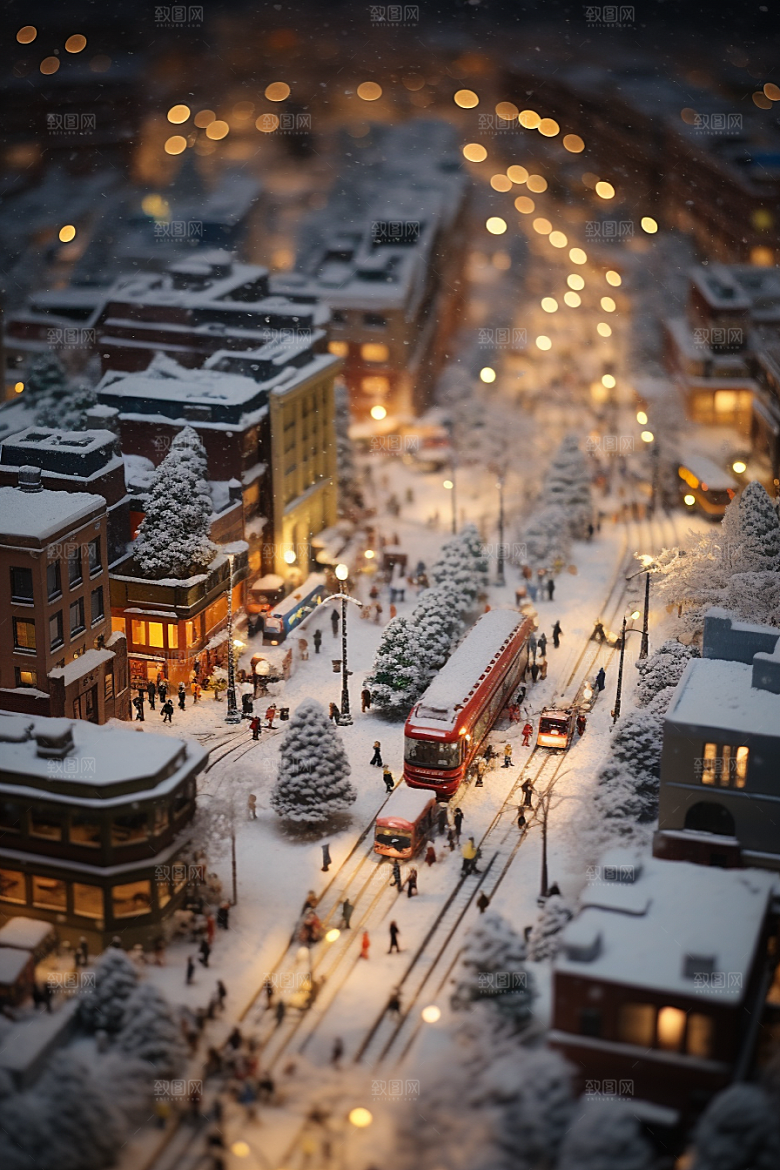 城市雪景雪夜高清原画