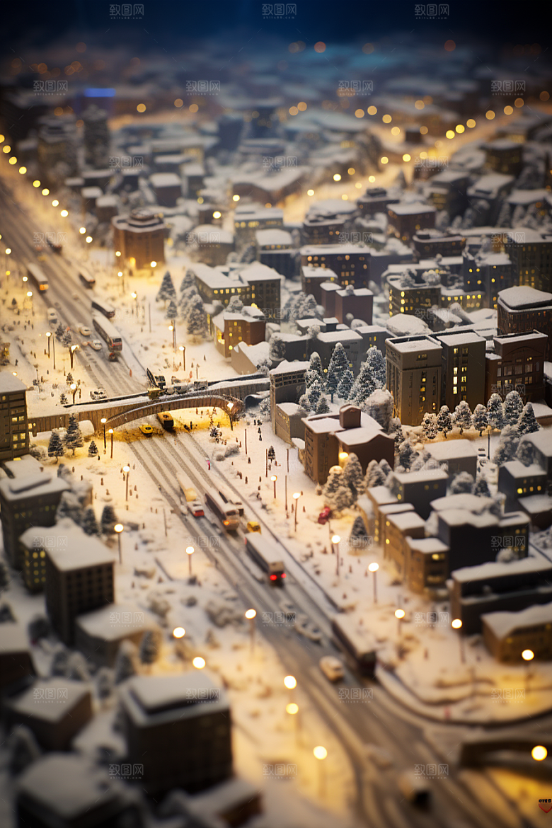 城市雪景建筑城市街道原画