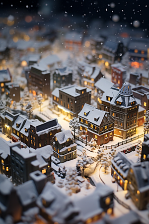 城市雪景建筑静谧原画