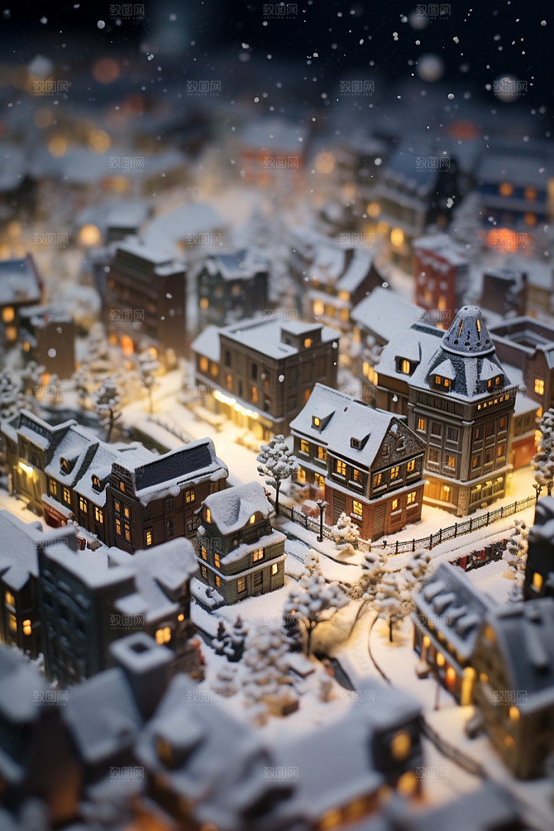 城市雪景建筑静谧原画