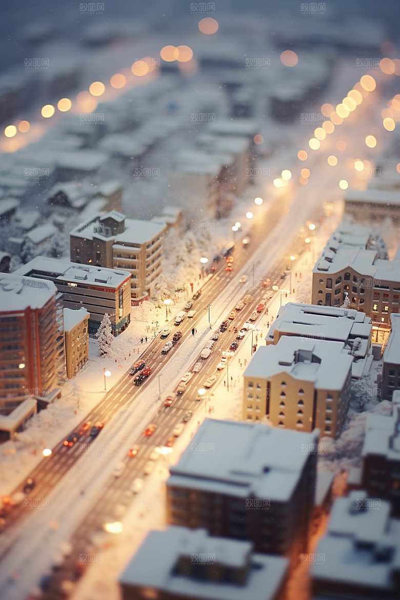 城市雪景下雪的都市城市街道原画