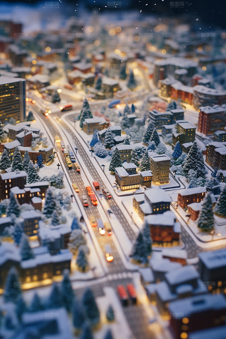 城市雪景雪夜下雪的都市原画