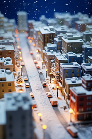城市雪景静谧城市街道原画