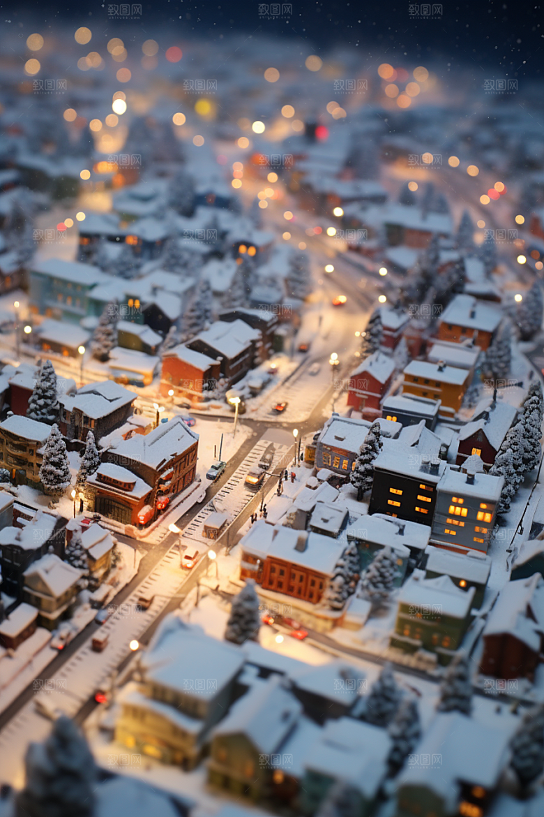 城市雪景雪夜下雪的都市原画