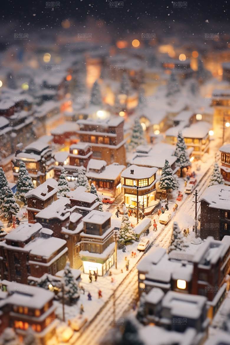 城市雪景雪夜城市街道原画