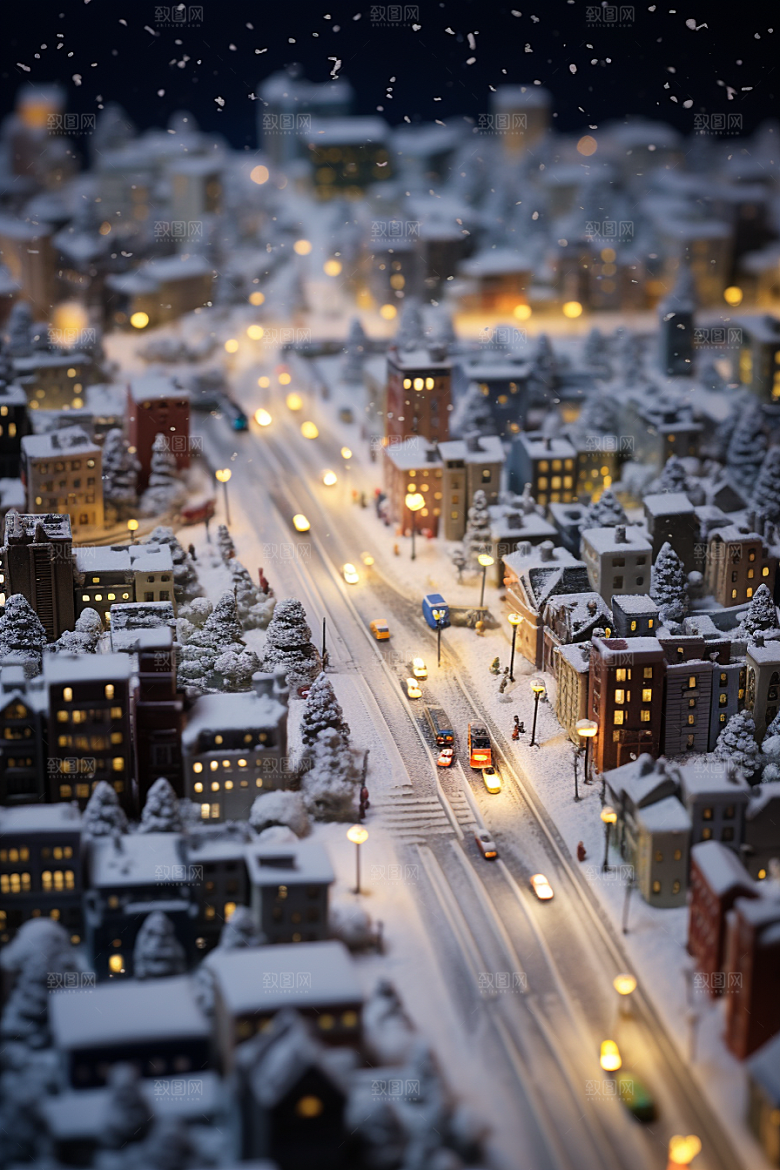 城市雪景雪夜建筑原画