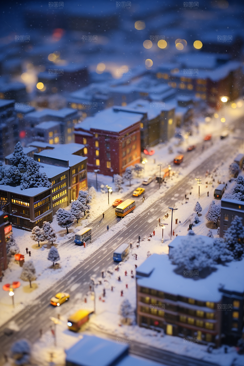 城市雪景城市街道静谧原画