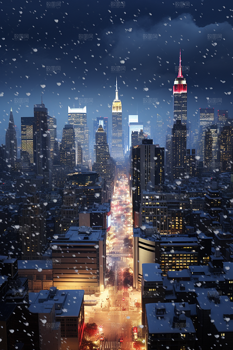 城市雪景下雪的都市高清原画