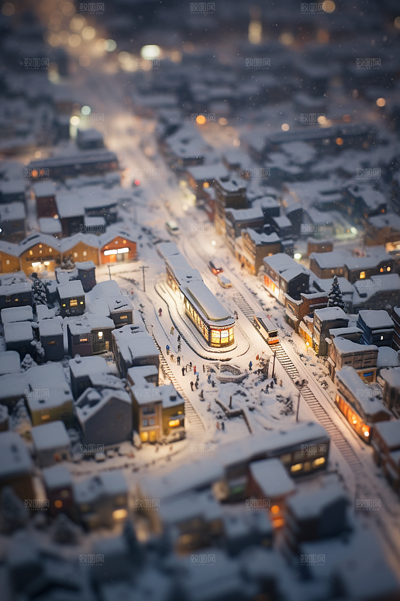 城市雪景安静雪夜原画