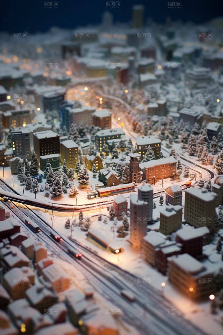 城市雪景城市街道建筑原画