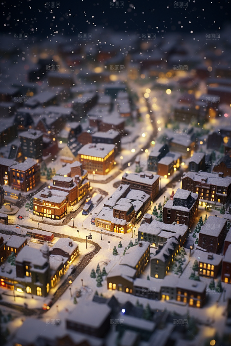 城市雪景建筑城市街道原画