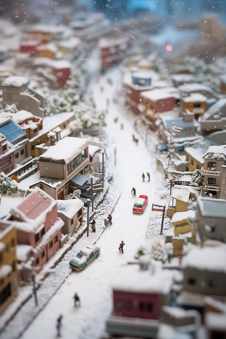 城市雪景城市街道高清原画