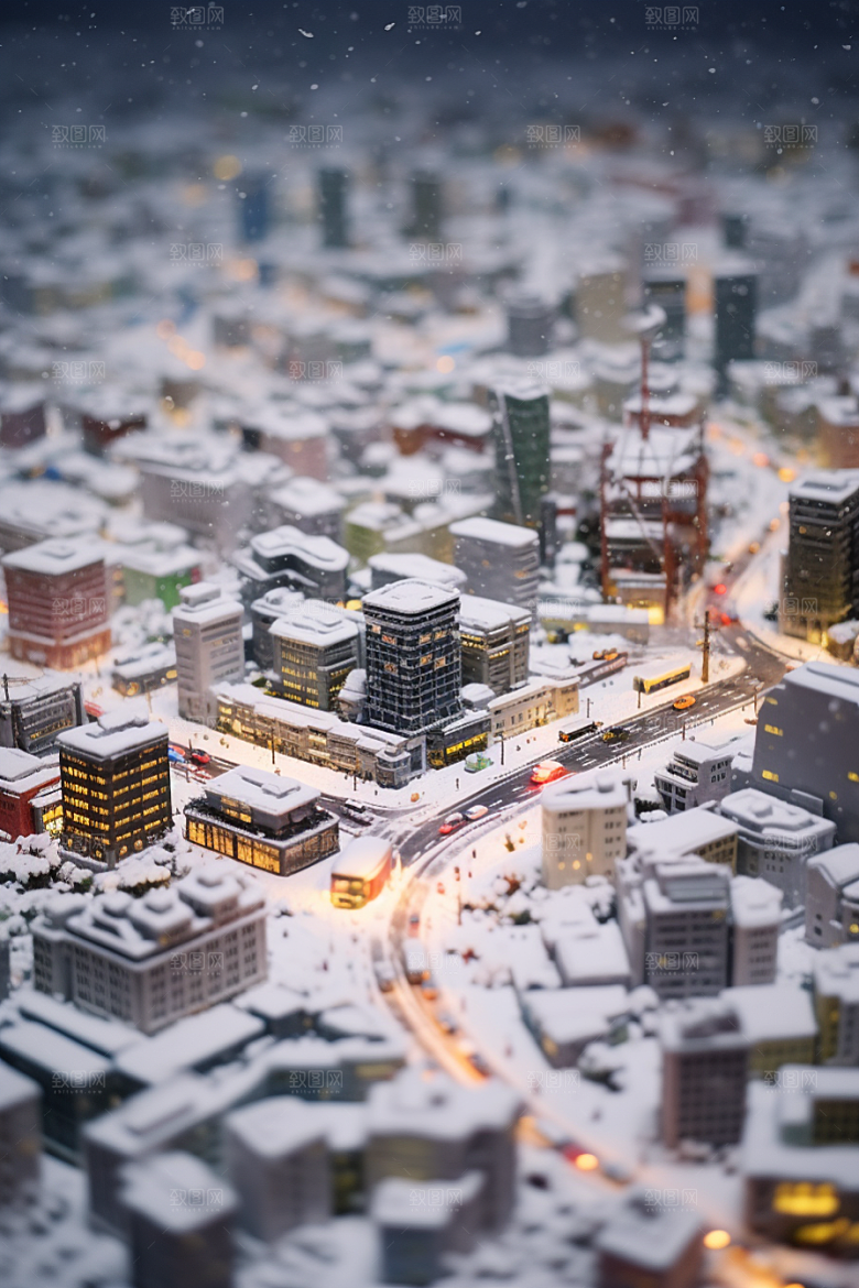 城市雪景静谧城市街道原画