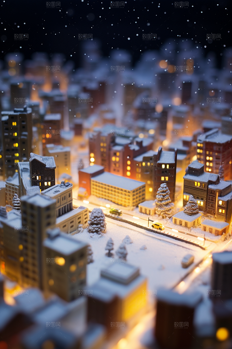 城市雪景城市街道建筑原画