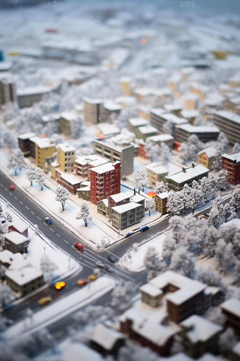 城市雪景城市街道静谧原画