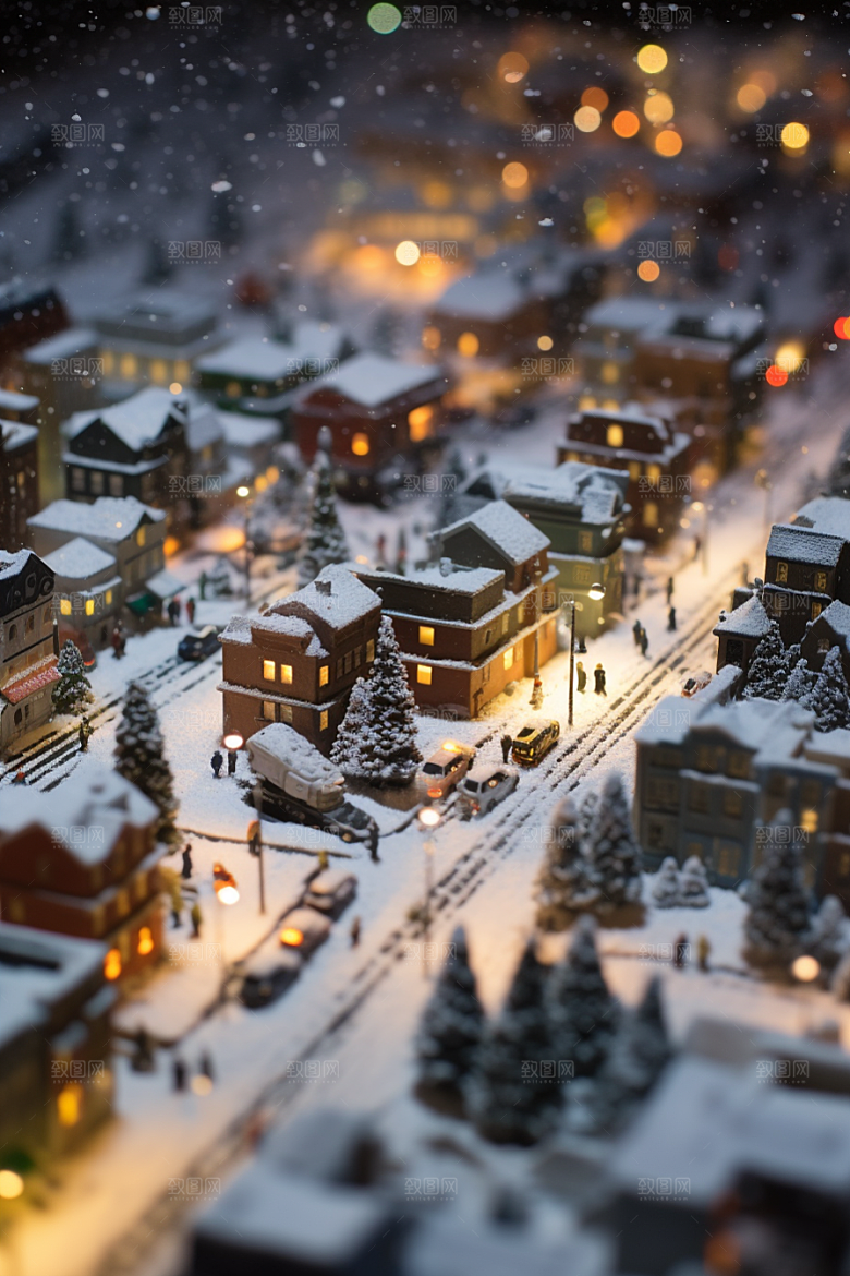 城市雪景雪夜下雪的都市原画