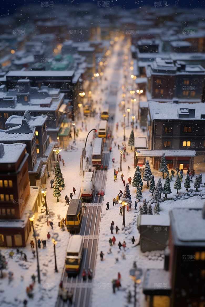 城市雪景城市街道静谧原画