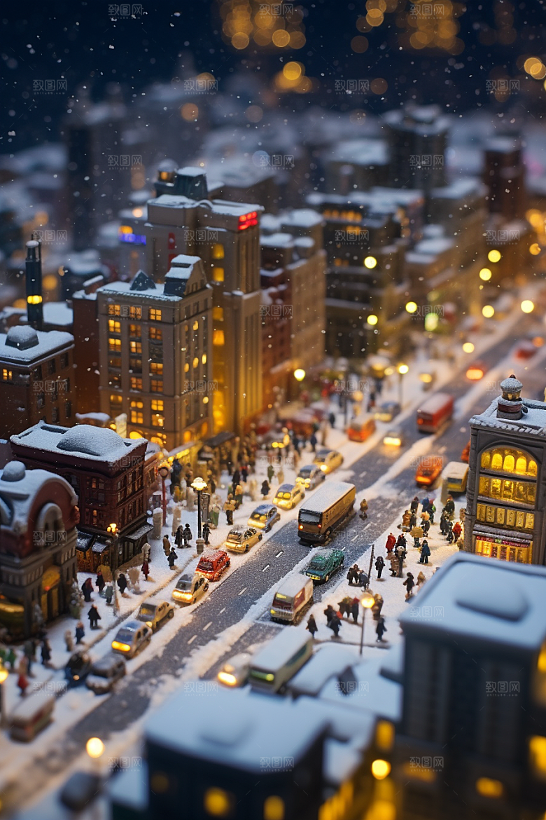 城市雪景静谧城市街道原画