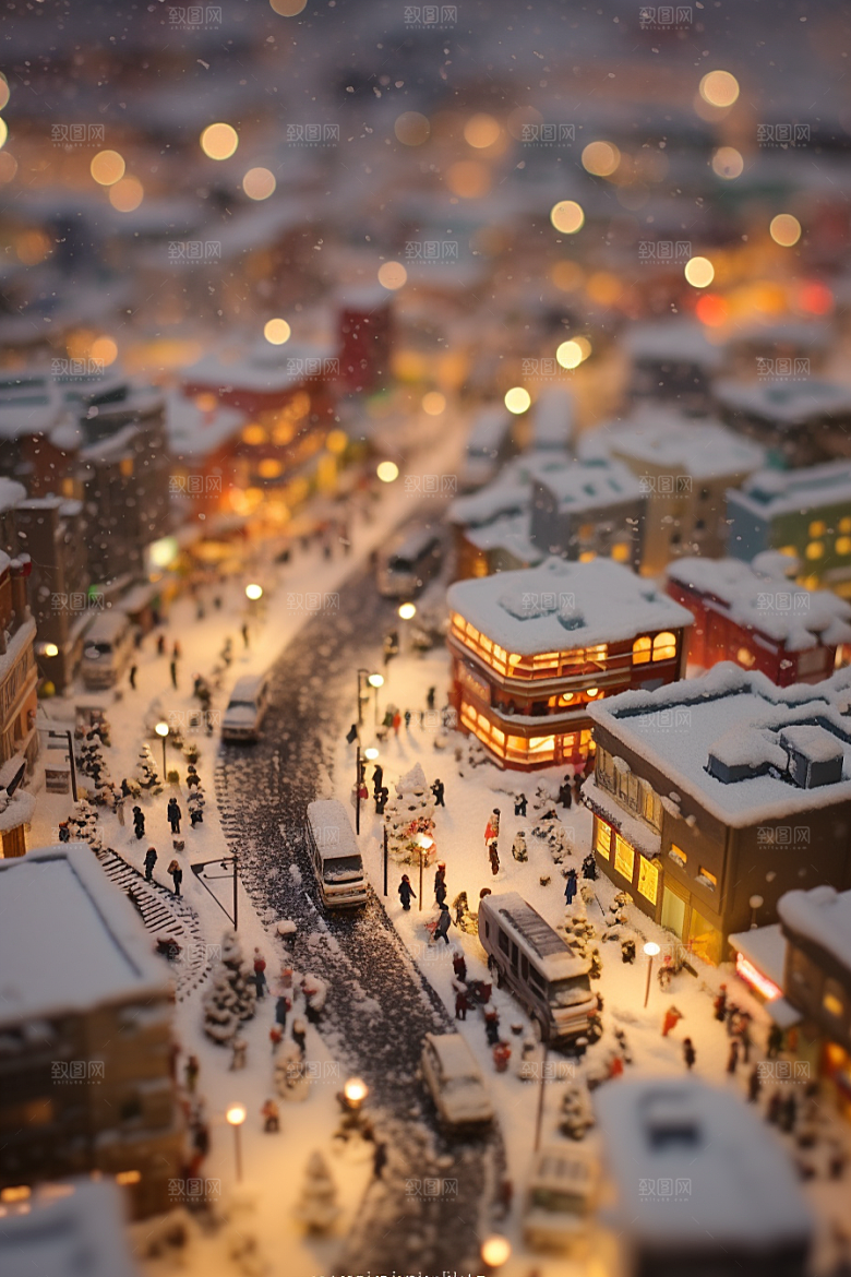 城市雪景下雪的都市雪夜原画