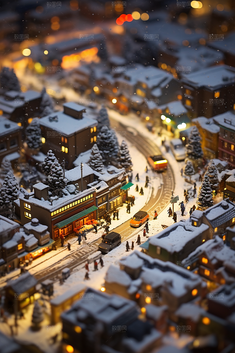 城市雪景雪夜城市街道原画