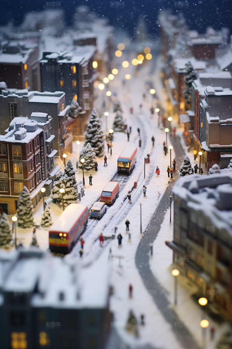 城市雪景建筑下雪的都市原画