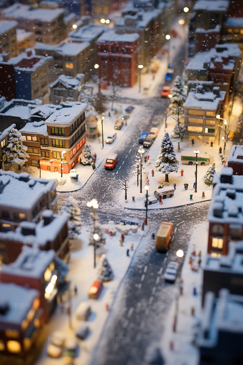 城市雪景城市街道安静原画