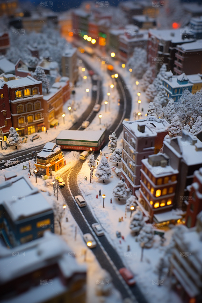 城市雪景安静雪夜原画