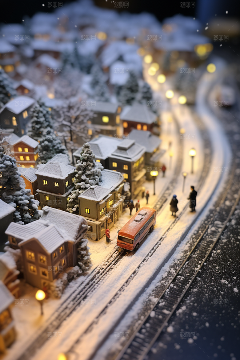 城市雪景雪夜下雪的都市原画