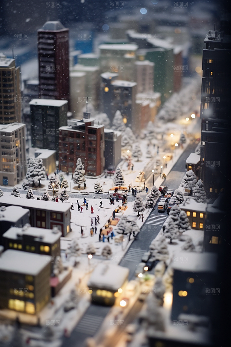 城市雪景静谧雪夜原画