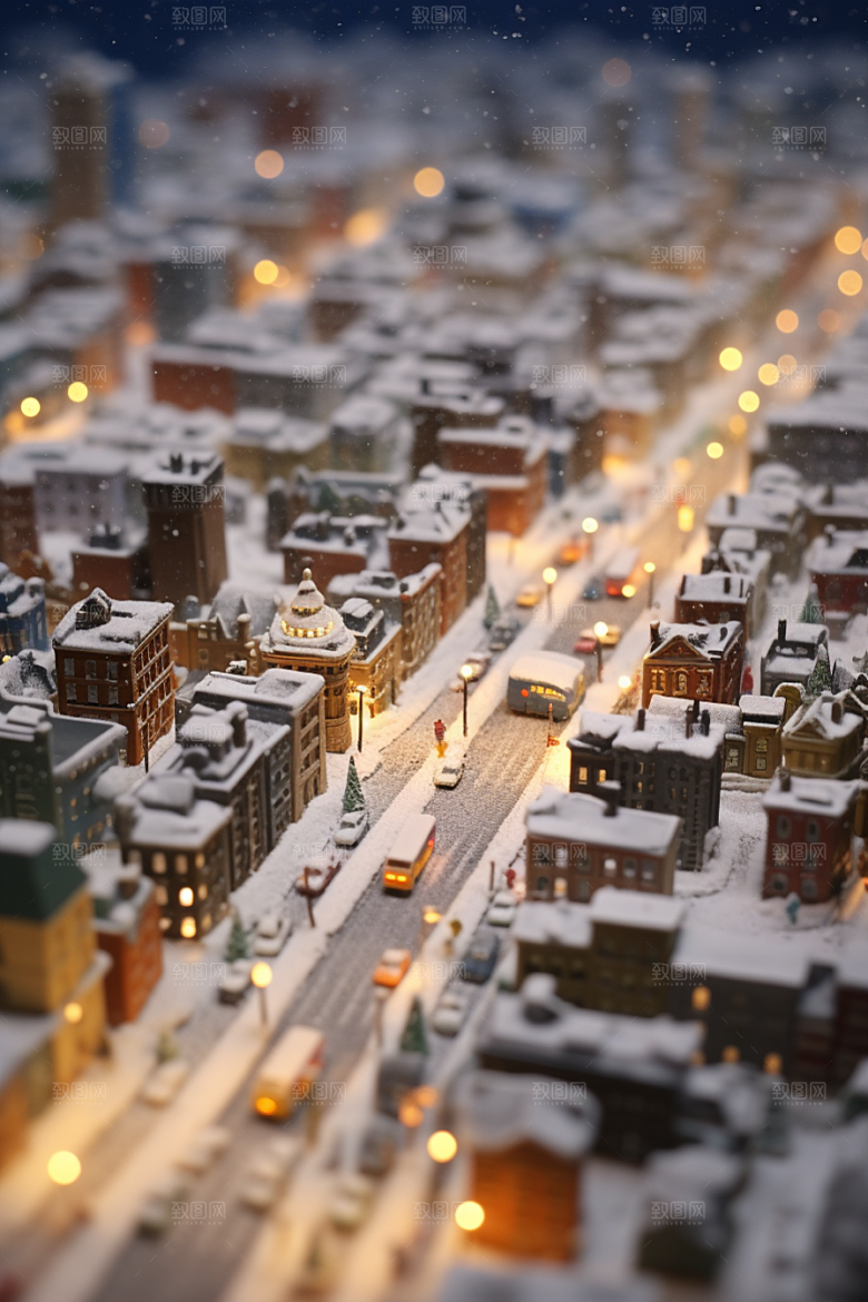 城市雪景建筑雪夜原画