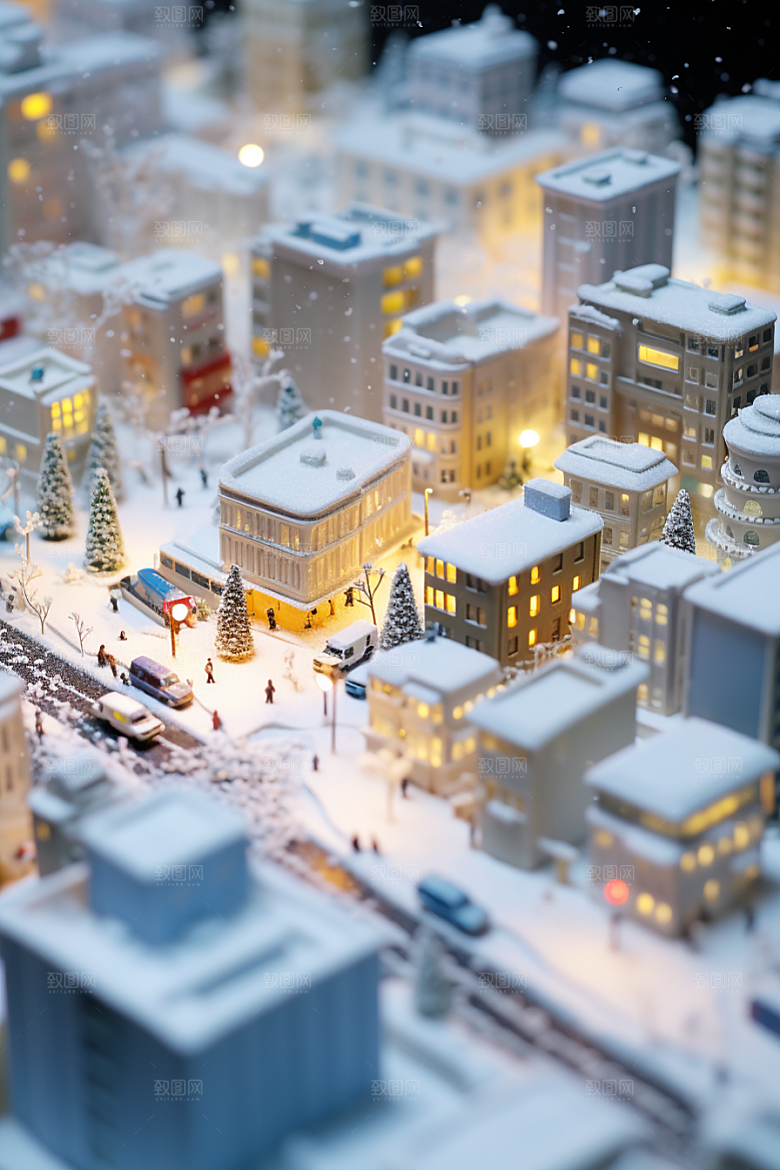 城市雪景城市街道雪夜原画