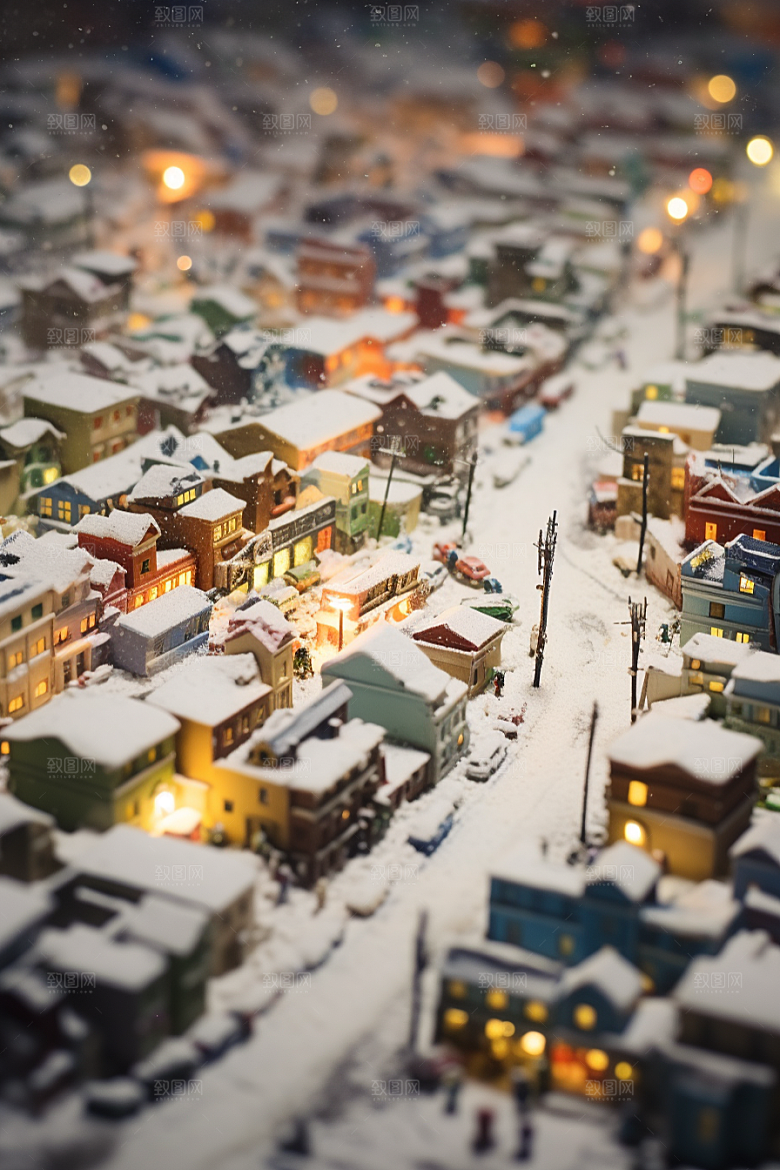城市雪景城市街道静谧原画