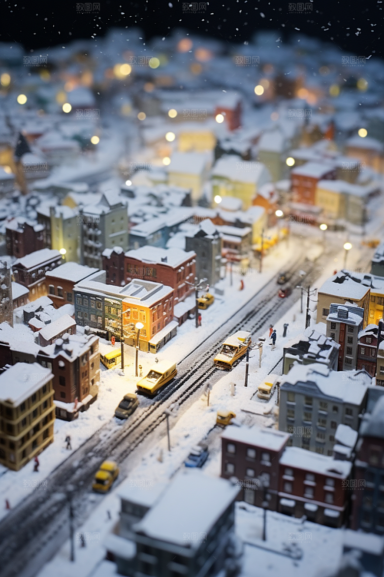 城市雪景下雪的都市城市街道原画